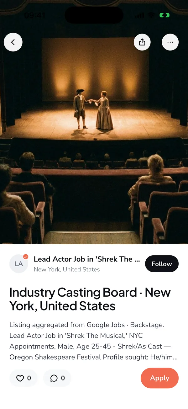 Show United app: a real audition — lead actor for Shrek The Musical, New York