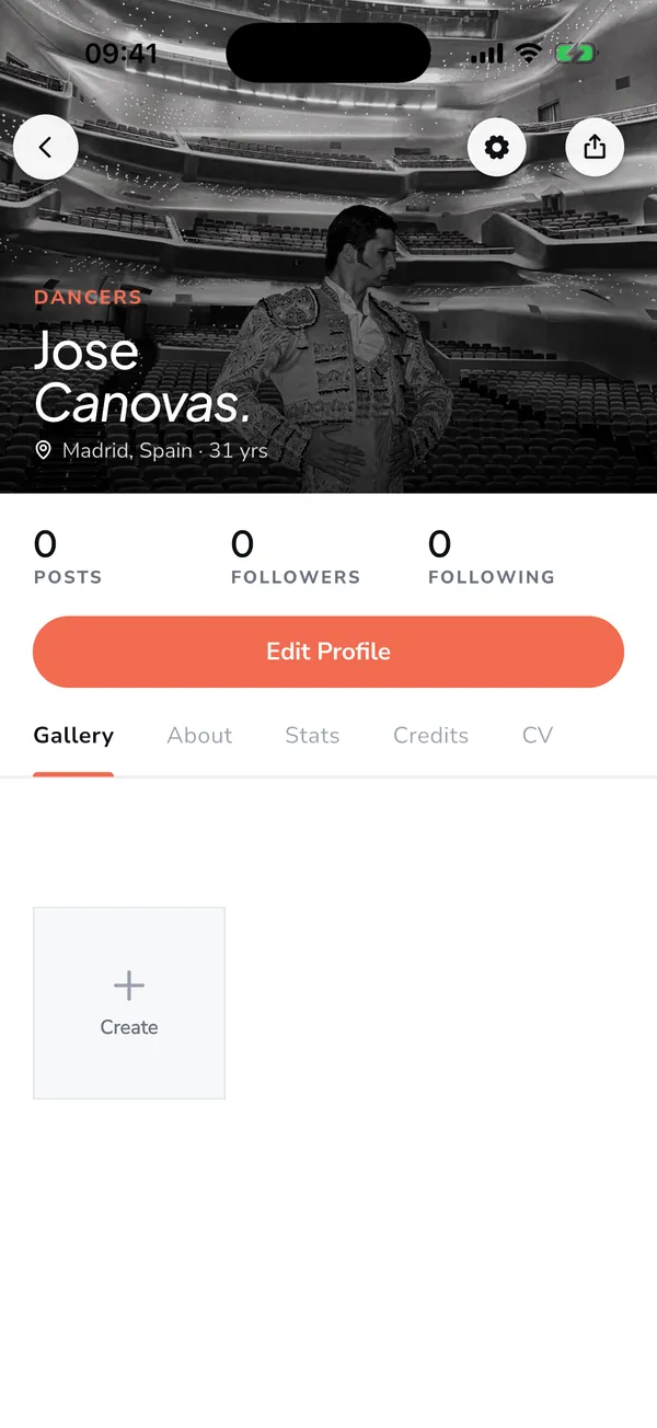 Show United app: a dancer's professional profile